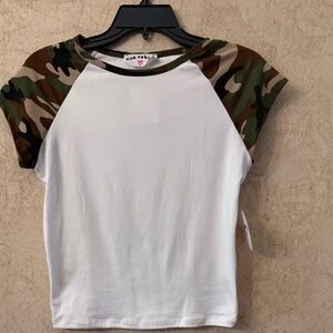 Pink Rabbit White and Camouflage Raglan T-Shirt